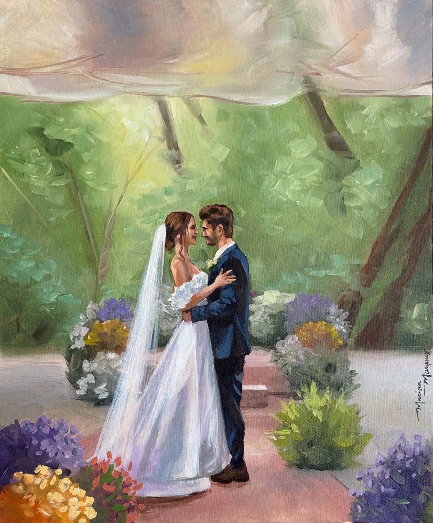 Noivos dançando no casamento se olhando