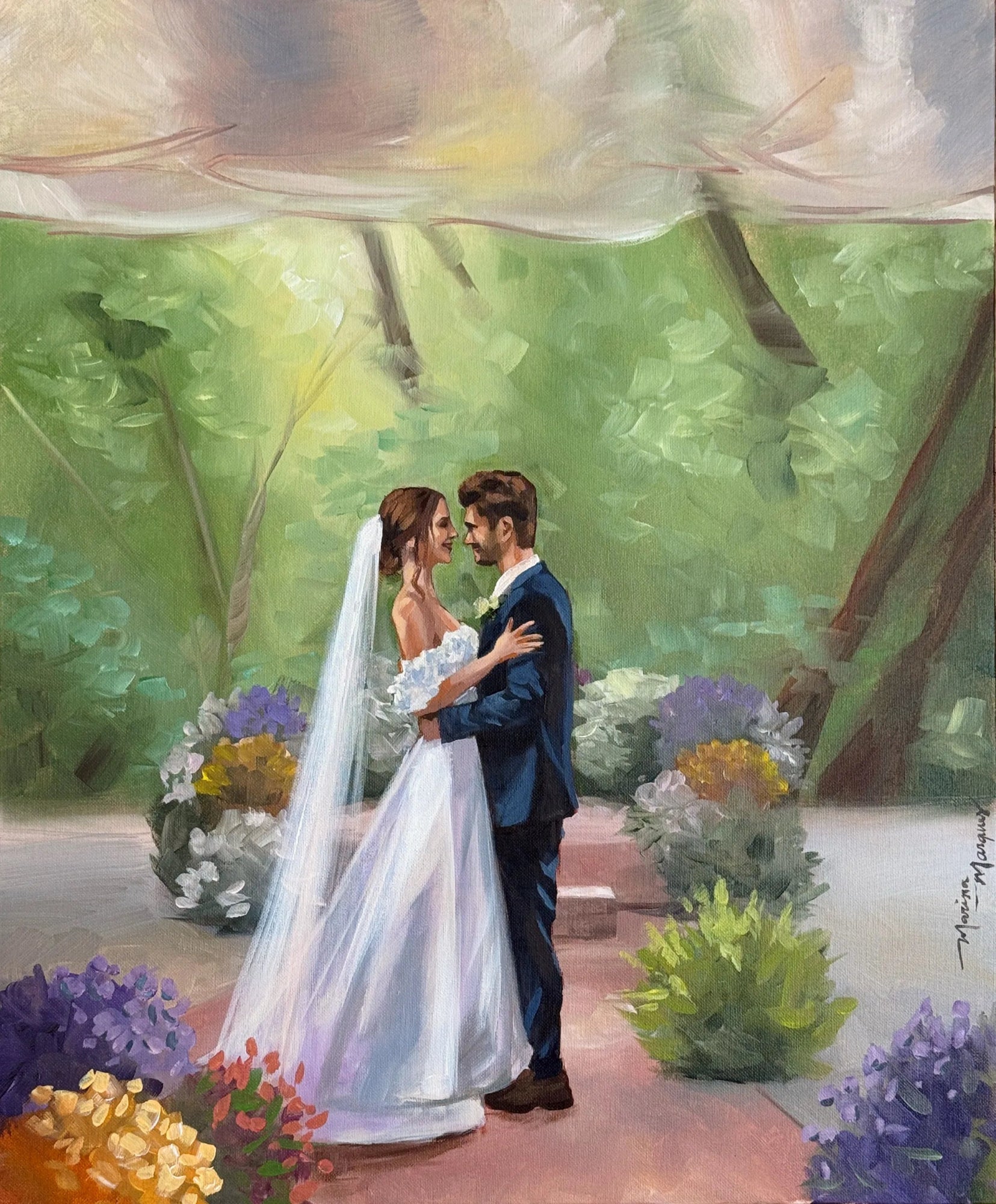 Noivos dançando no casamento se olhando