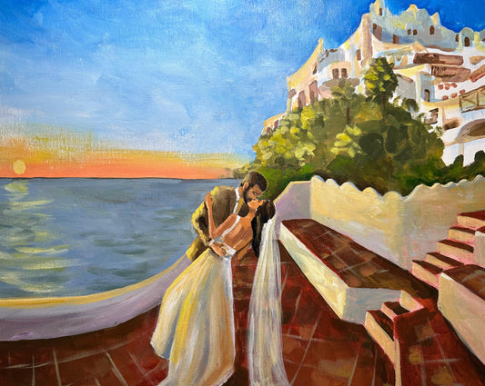 fabulosa pintura sobre casamento na Casa Pueblo ao por do sol