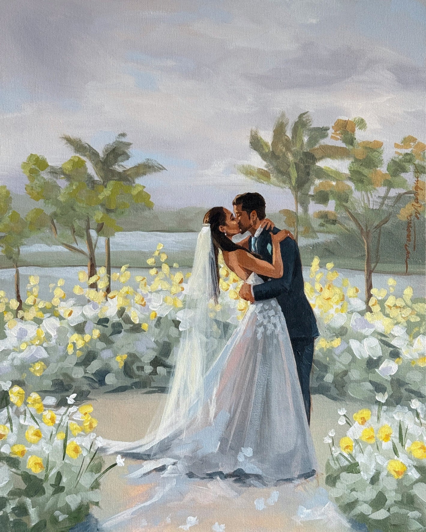 Pintura noivos se beijando