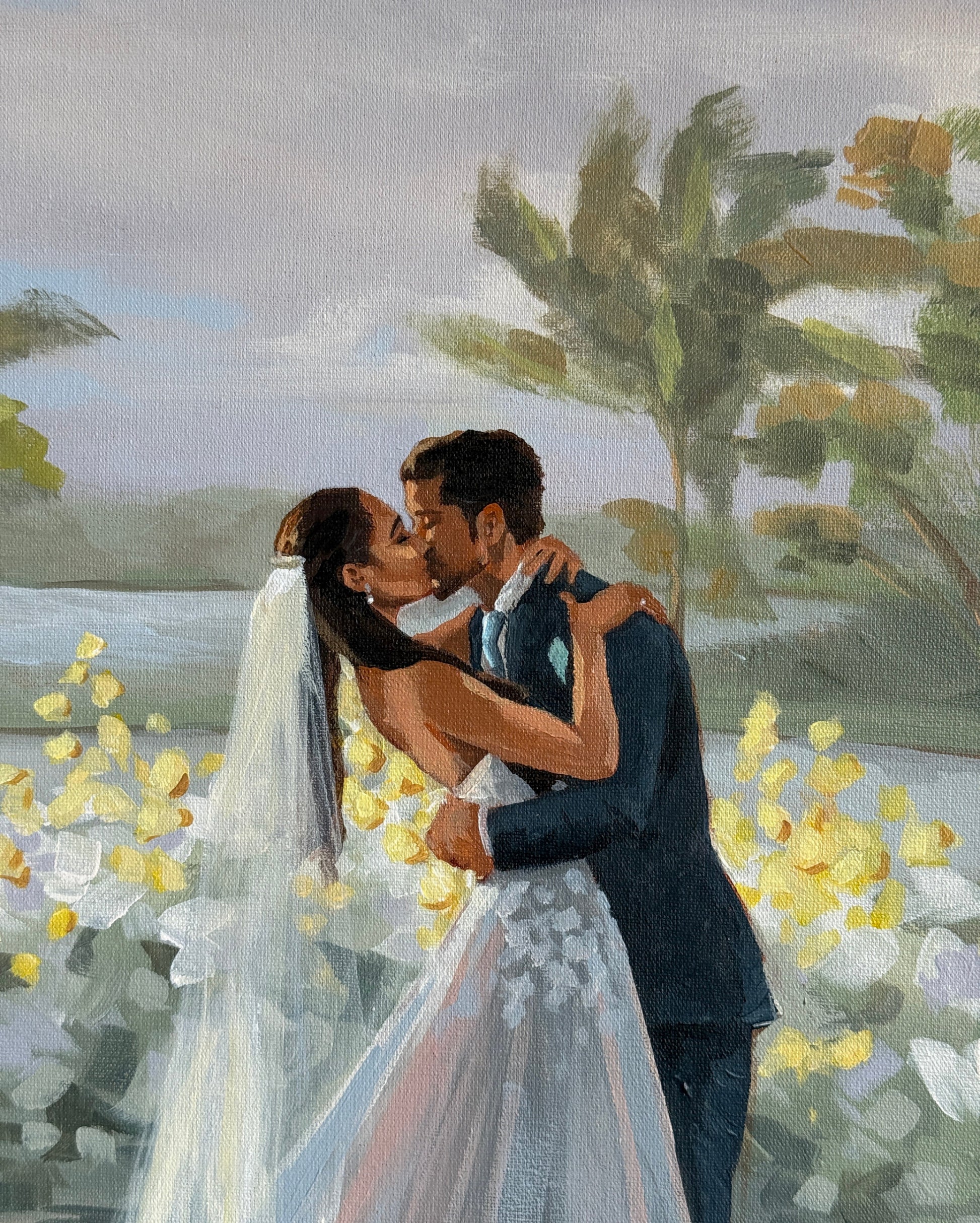 Pintura noivos se beijando.