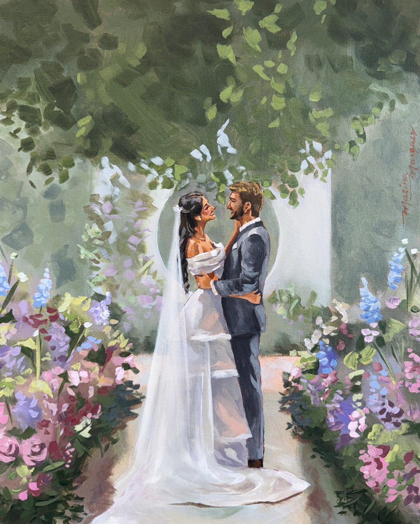 Pintura noivos no altar