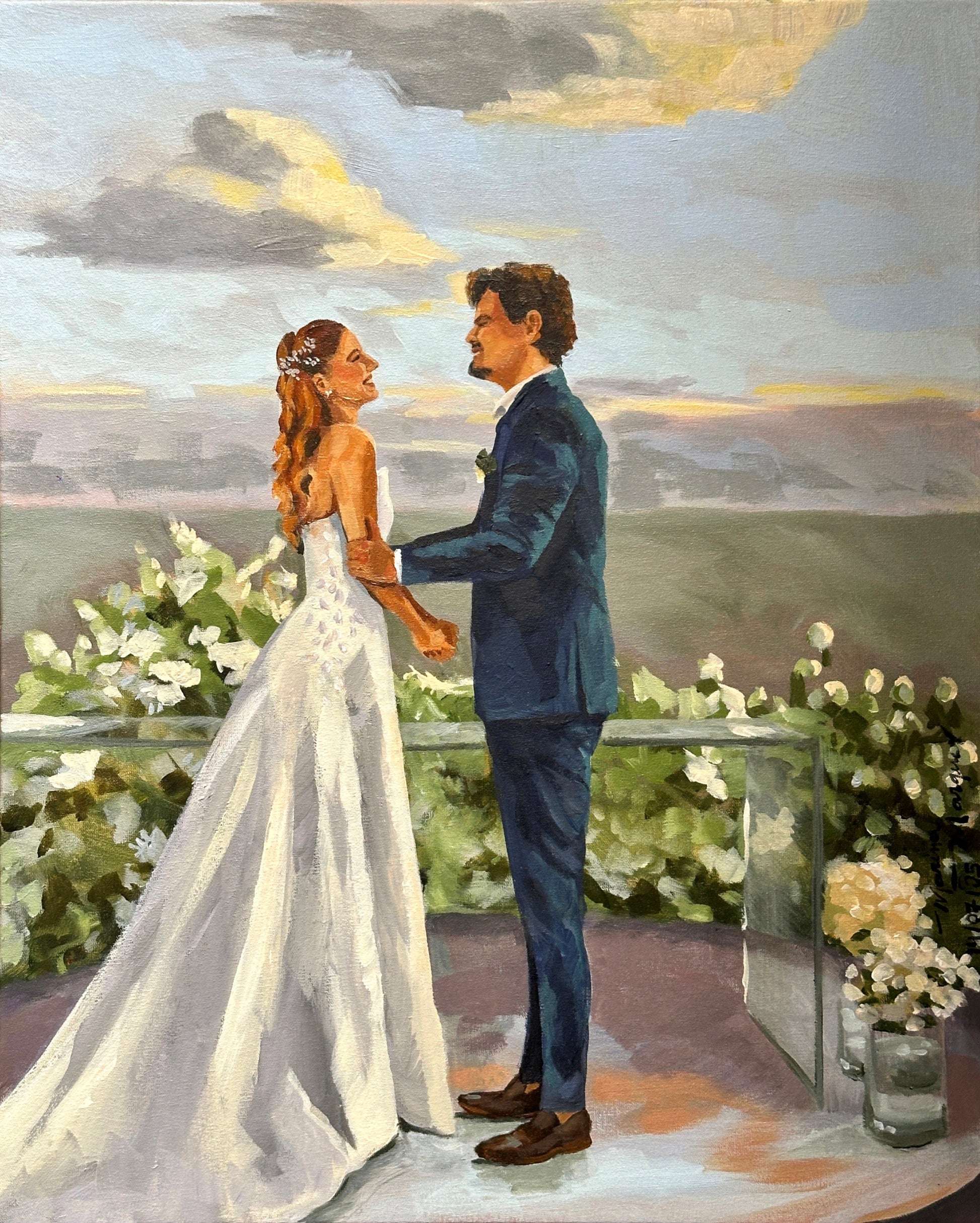 Pintura noivos no altar ao ar livre