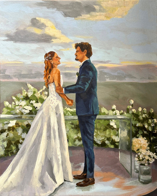 Pintura noivos no altar ao ar livre