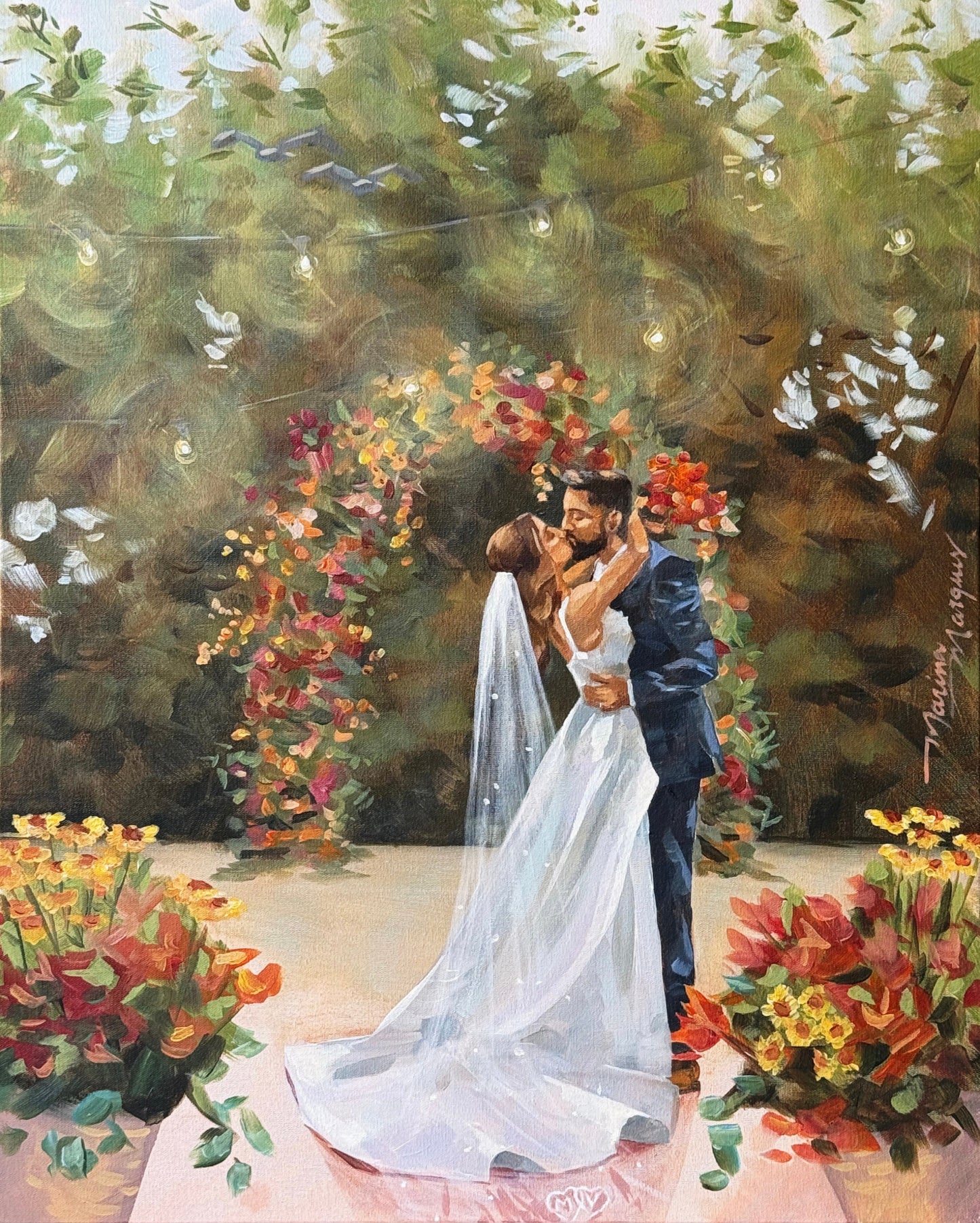 Pintura noivos se beijando.