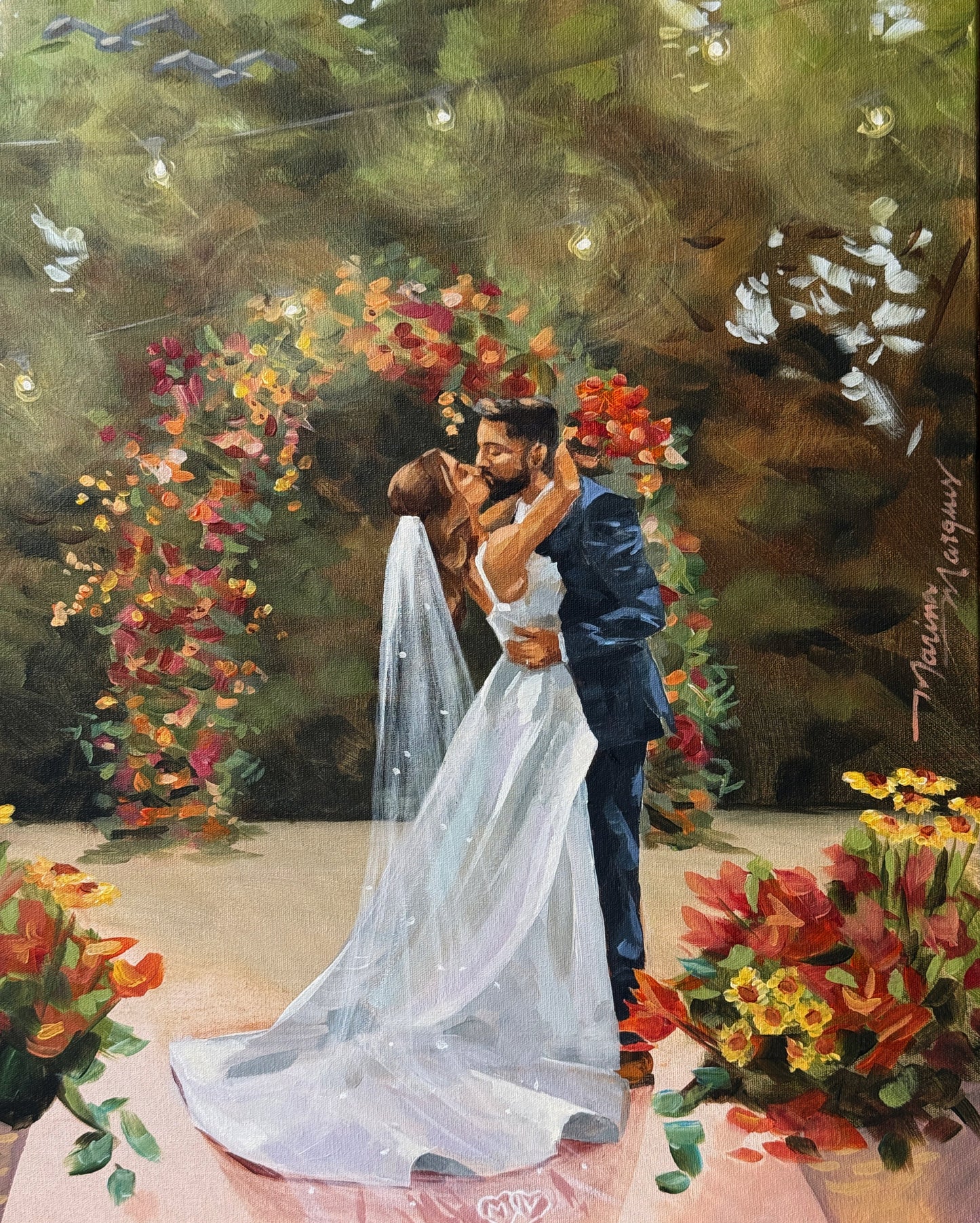 Pintura noivos se beijando.