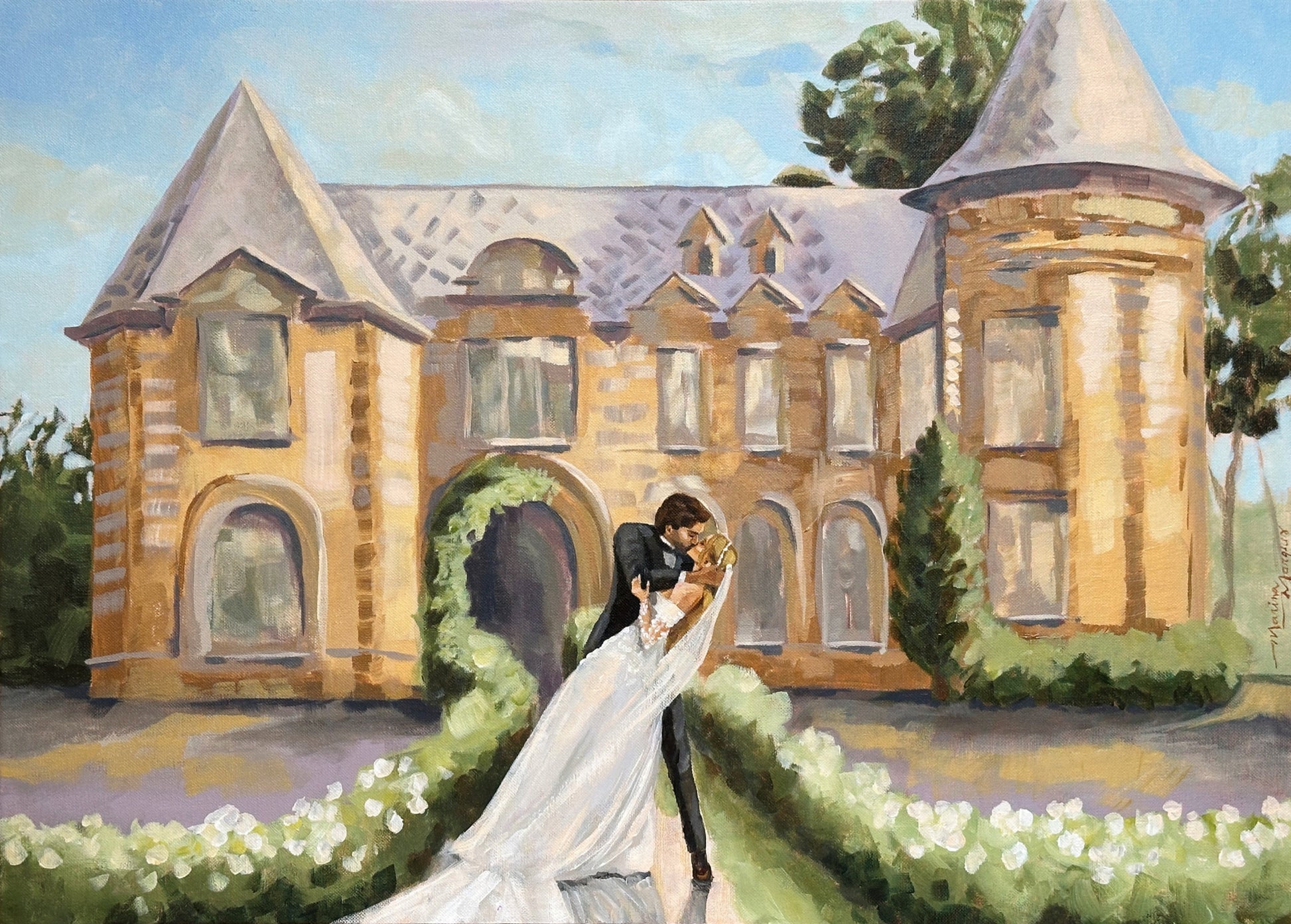 pintura de noivos e castelo do Batel