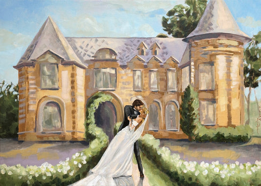 pintura de noivos e castelo do Batel
