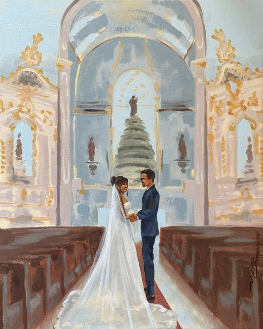 Pintura noivos na chegada do altar em igreja