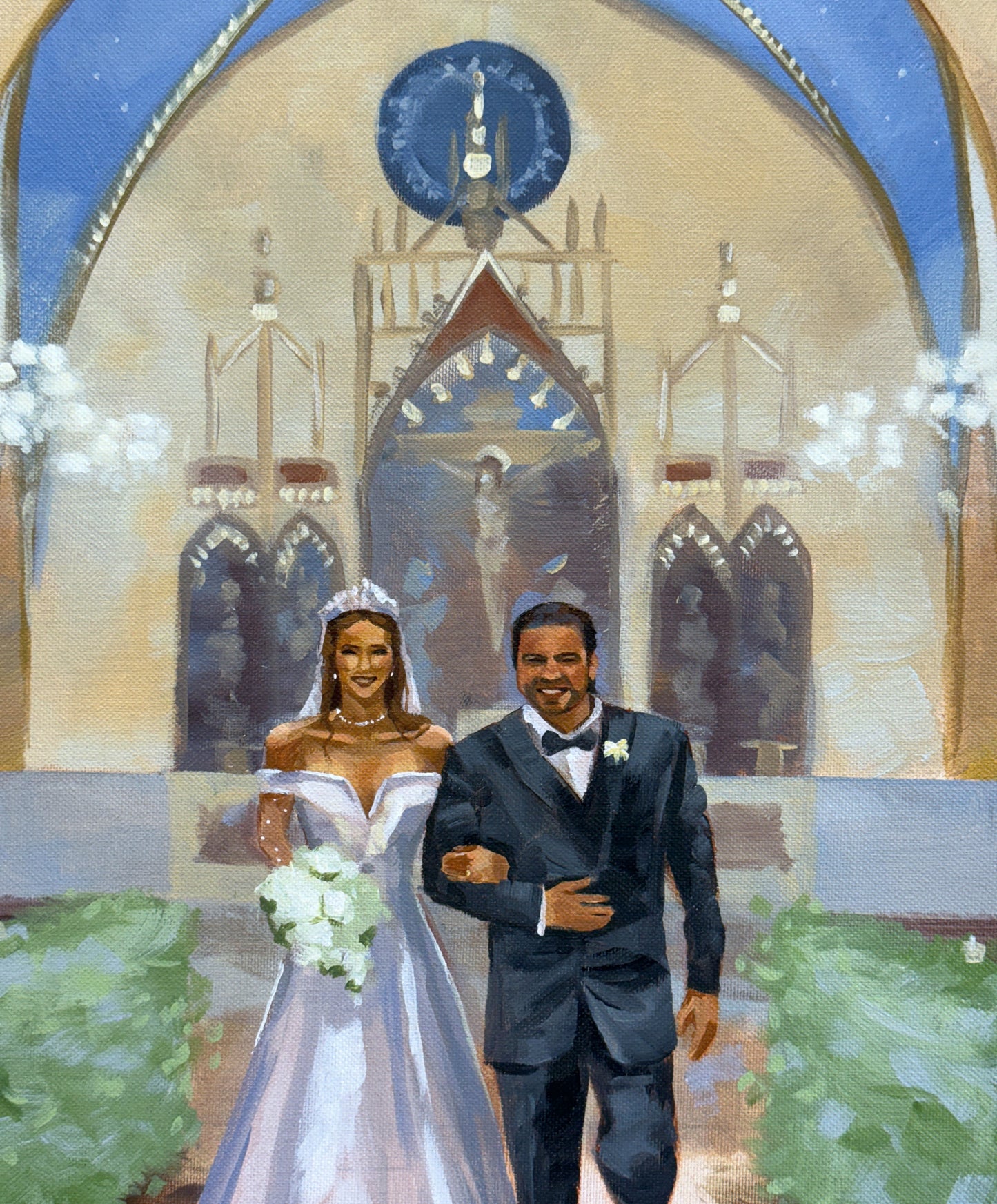 Pintura casamento de noivos na igreja
