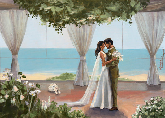 Pintura de noivos em casamento