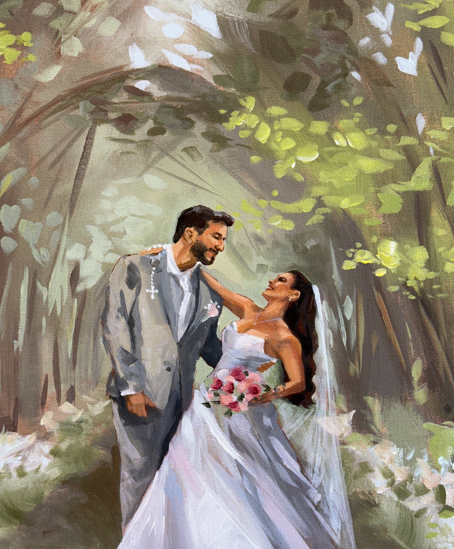 Pintura ao ar livre de noivos no casamento
