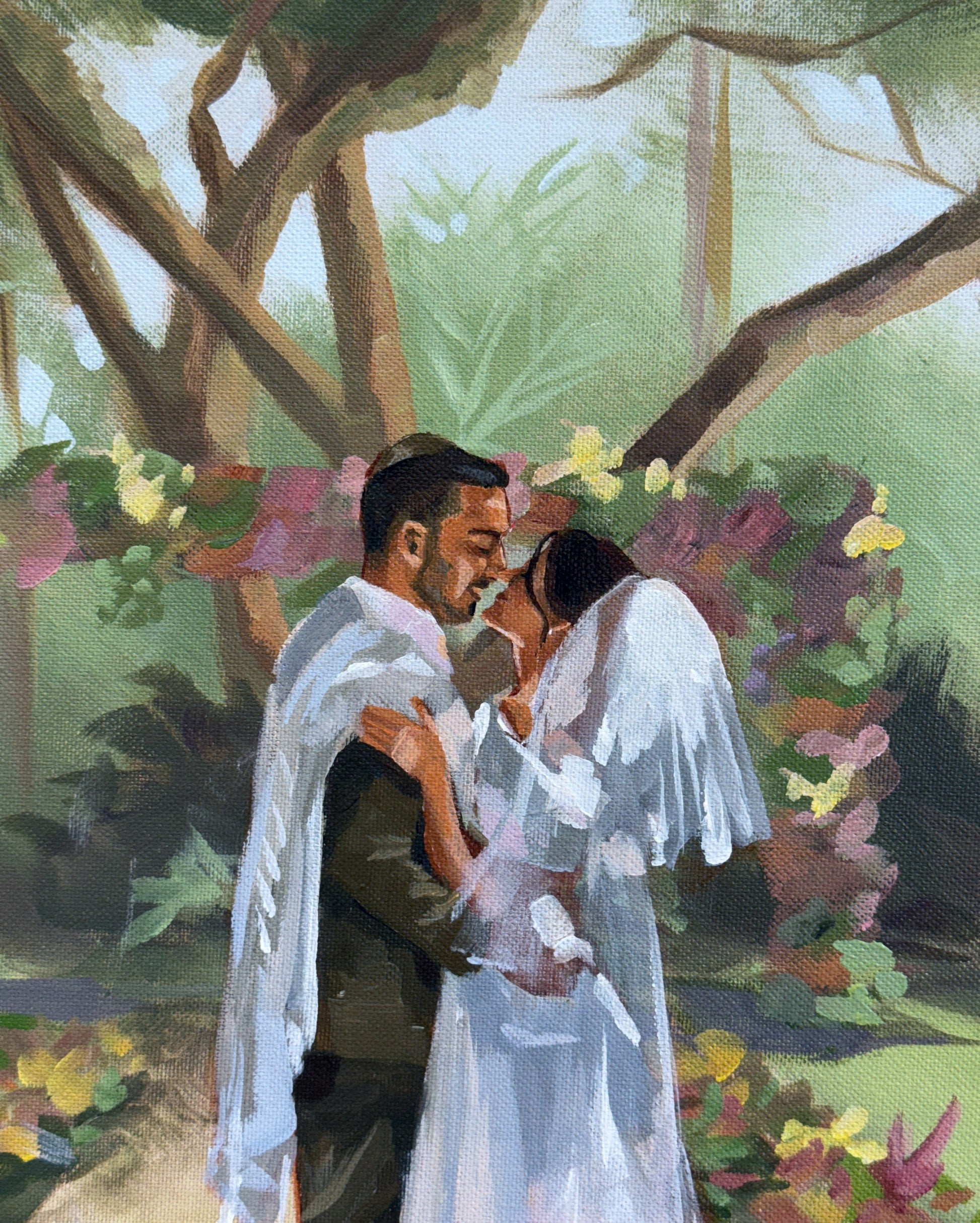 pintura ao ar livre noivos em casamento