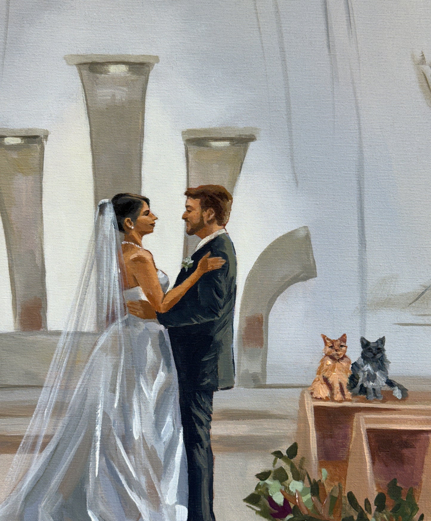 Pintura casamento de noivos em igreja