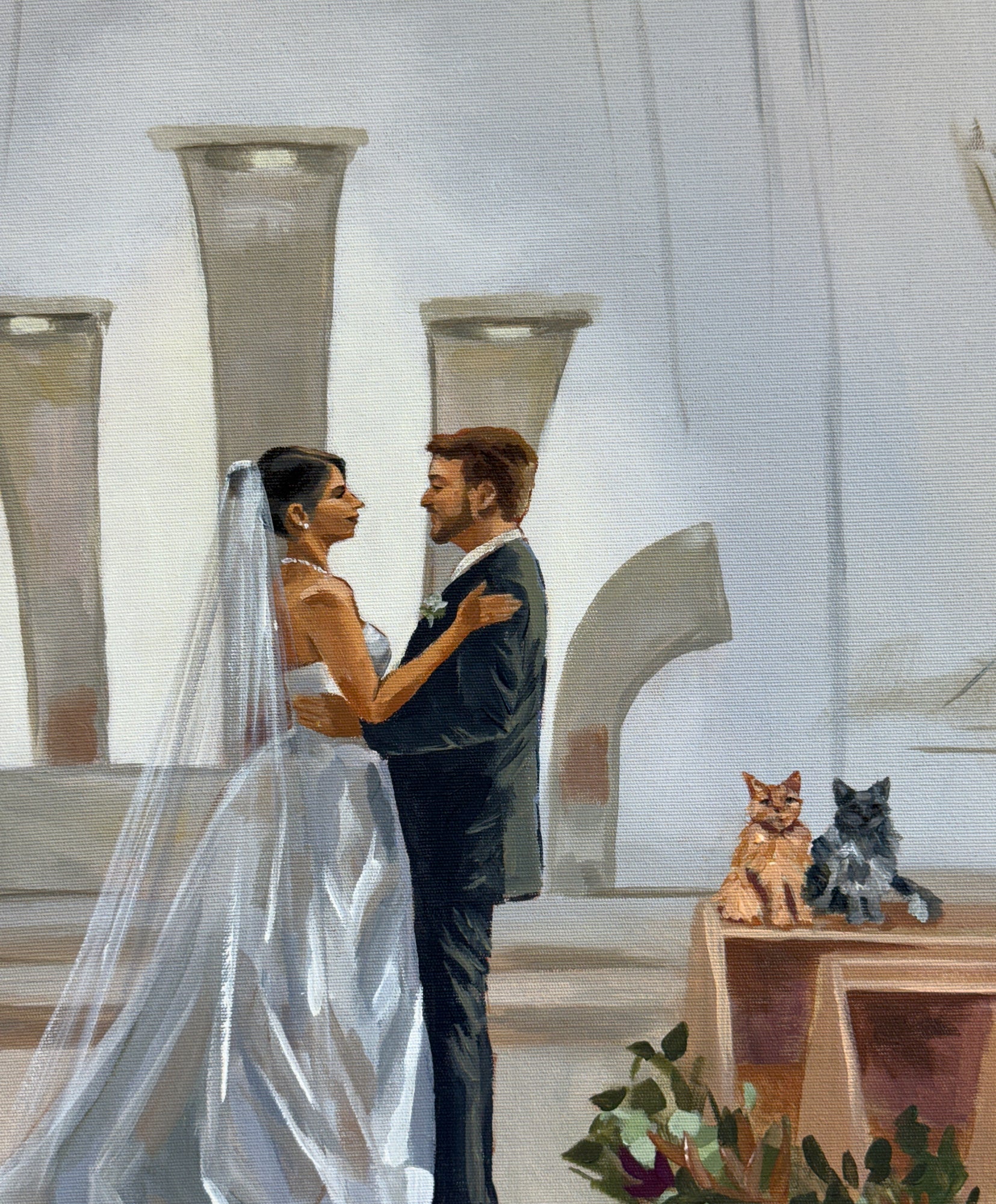 Pintura casamento de noivos em igreja